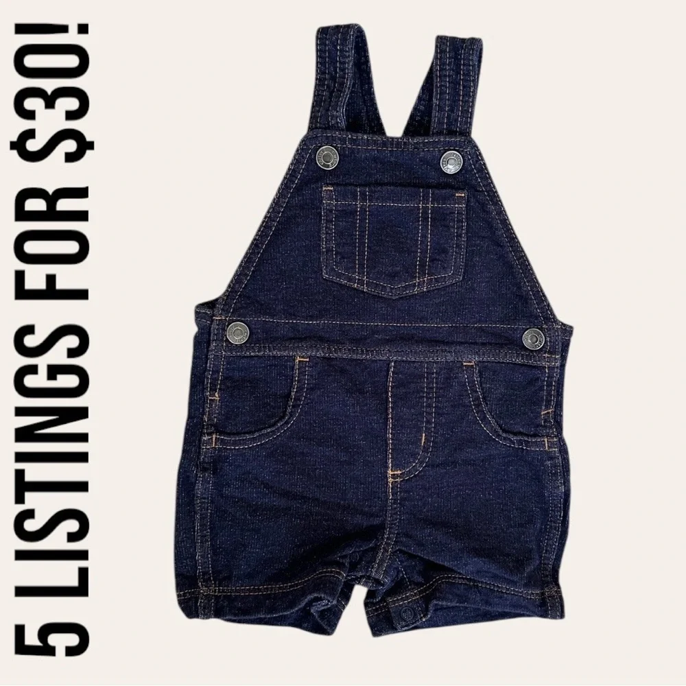 New Carter’s Baby Boy Dark Faux Denim 12 Month Overalls Shortalls One Piece